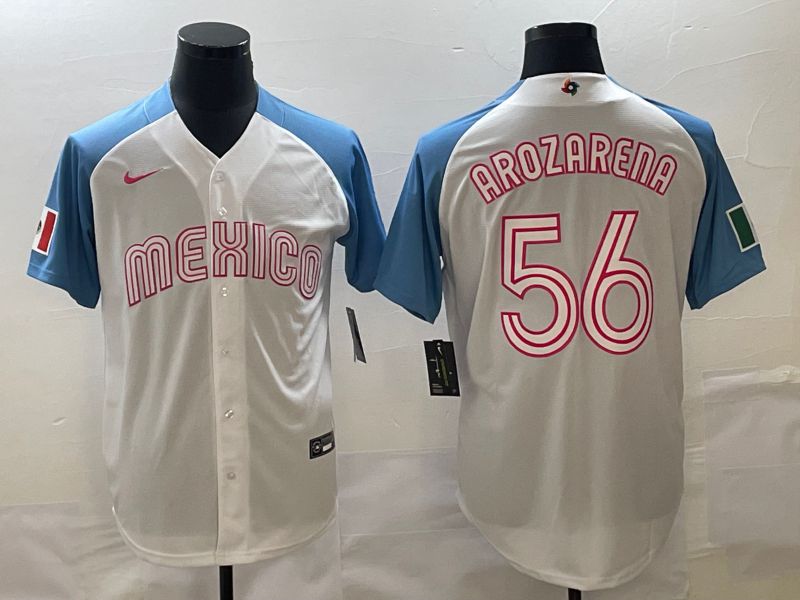 Men 2023 World Cub Mexico 56 Arozarena White blue Nike MLB Jersey22